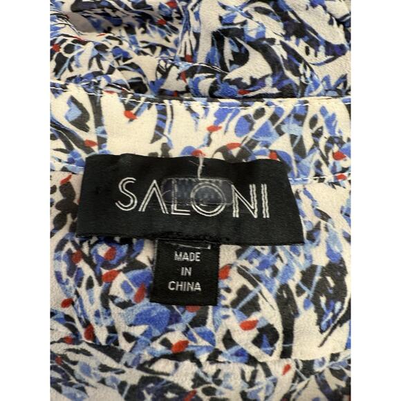 Saloni Lizzie Silk Maxi Dress Blue Ruffle Floral Sleeveless V Neck Tie Waist XS - Picture 13 of 14